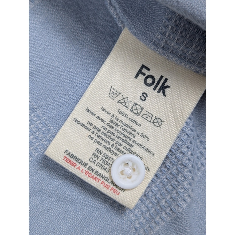 Folk Mens Light Blue Textured Checkered Short Sleeve Camp Collar Shirt Size S - Picture 3 of 7